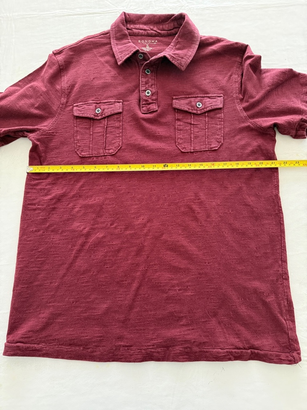 Sonoma Men's Burgundy Short-Sleeve Polo with Dual Chest Pockets Size L - Picture 9 of 10